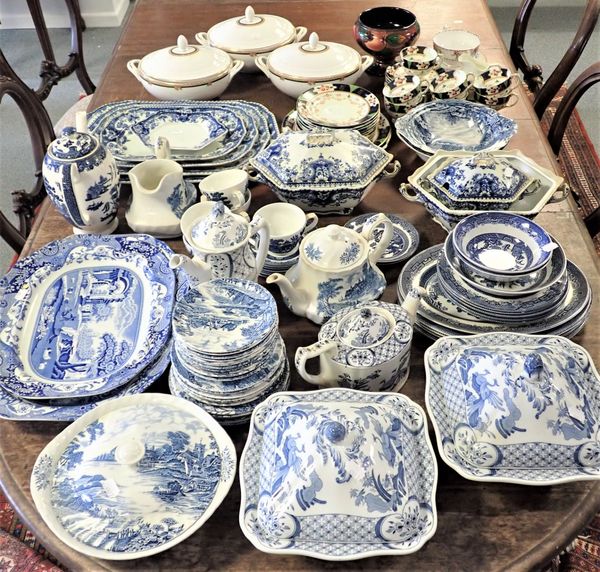 TWO SPODE ITALIAN BLUE AND WHITE POTTERY MEATPLATES