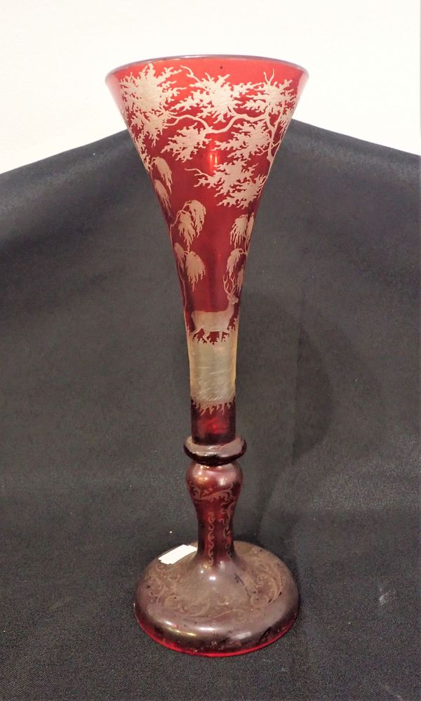 A BOHEMIAN RED FLASHED GLASS VASE