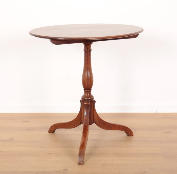 A LATE GEORGE III MAHOGANY AND SATINWOOD INLAID TRIPOD TABLE