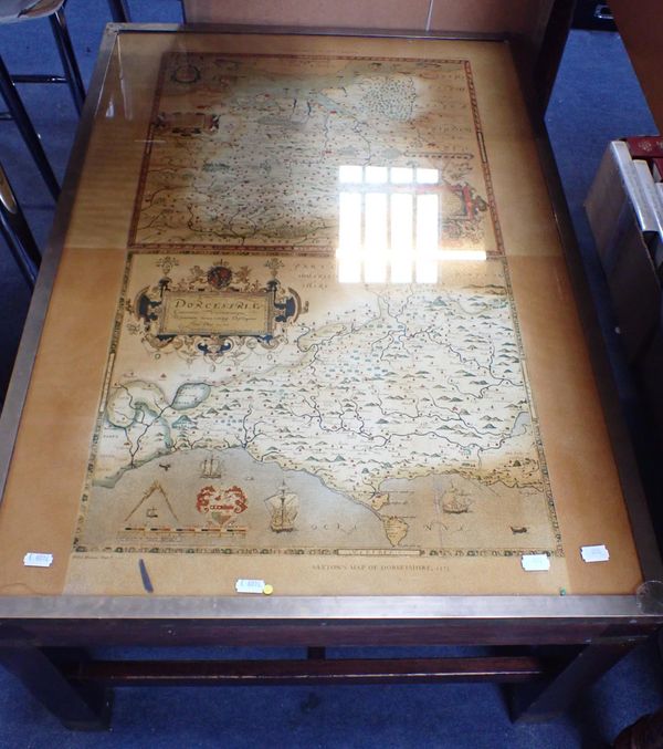 A MODERN MAHOGANY ‘DORSET MAP’ COFFEE TABLE