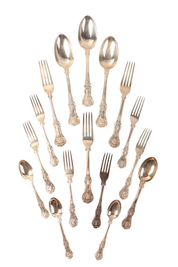 A VICTORIAN SILVER KINGS PATTERN PART CUTLERY SERVICE