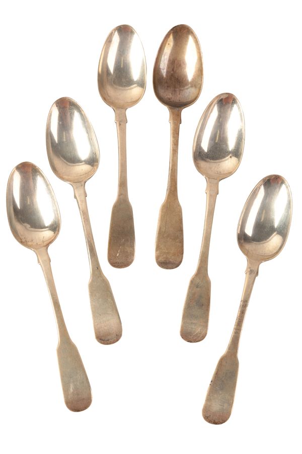 A SET OF SIX GEORGE IV IRISH SILVER FIDDLE PATTERN TEASPOONS