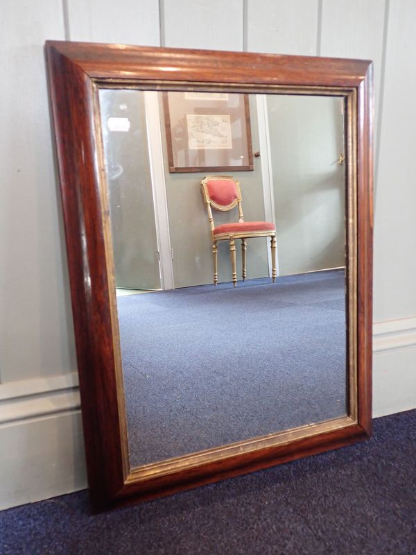 A VICTORIAN ROSEWOOD-FRAMED MIRROR