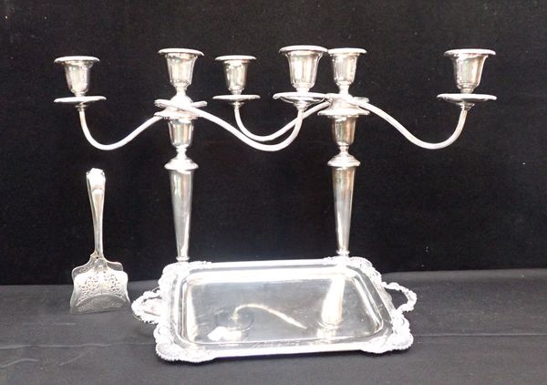 A PAIR OF SILVER-PLATED CANDELABRA