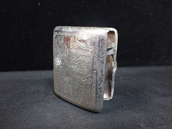 AN ASIAN UNMARKED WHITE METAL CIGARETTE CASE