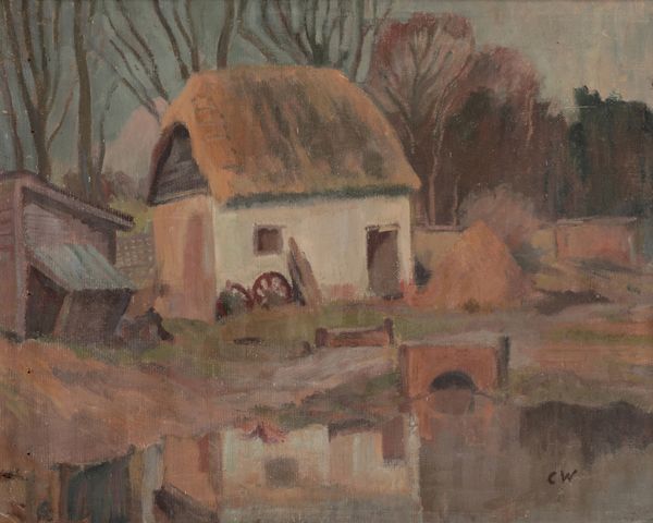 *CECIL WALLER (1908-1992) Farm study with thatched building