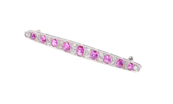 A RUBY AND DIAMOND LINE BROOCH