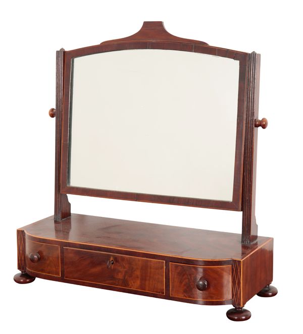 A GEORGE III MAHOGANY AND SATINWOOD INLAID DRESSING MIRROR