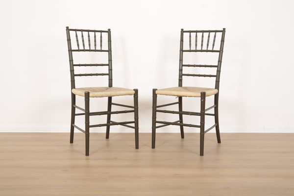 A PAIR OF GREEN-PAINTED FAUX BAMBOO OCCASIONAL CHAIRS