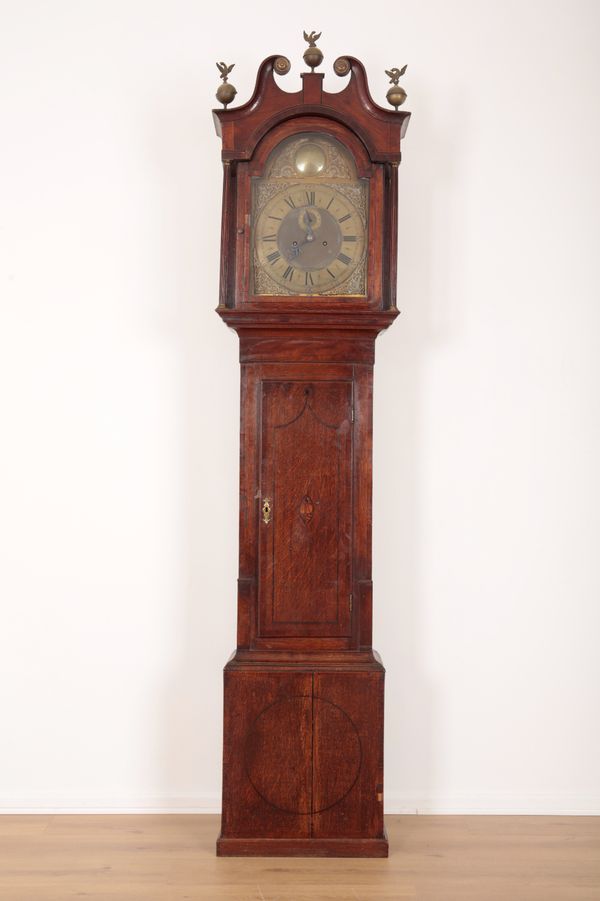 A GEORGE III OAK AND MAHOGANY CROSSBANDED LONGCASE CLOCK