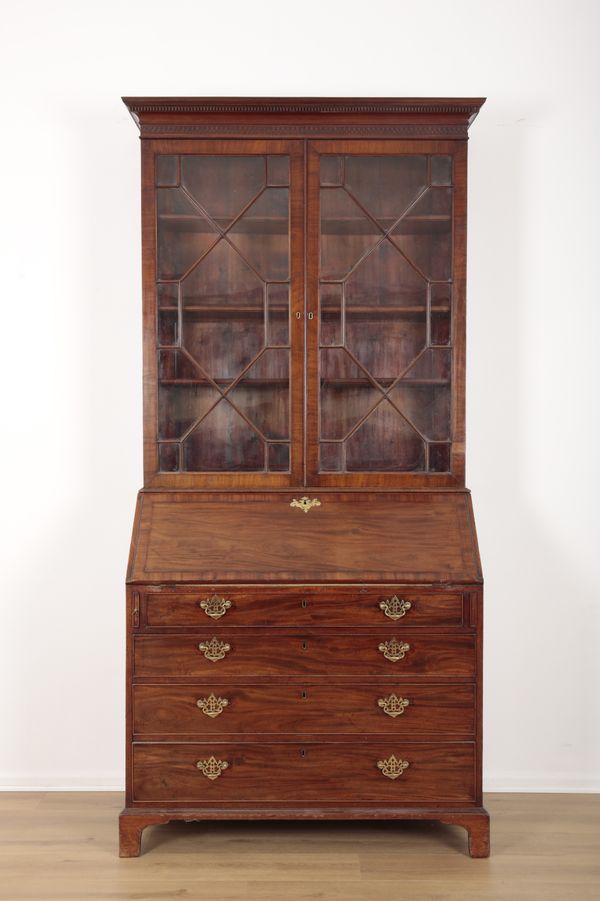 A GEORGE III MAHOGANY BUREAU BOOKCASE