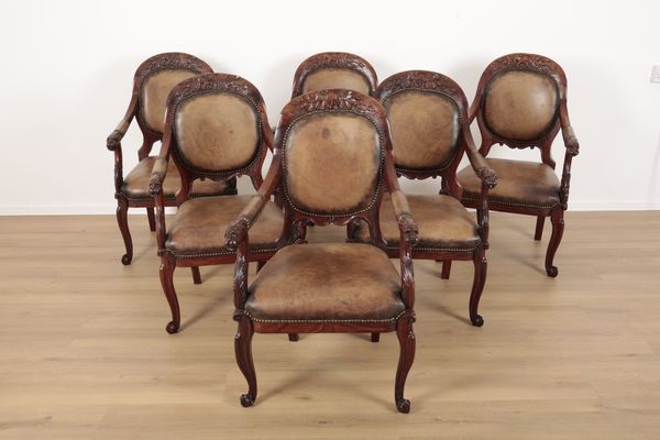 A SET OF SIX INDIAN ROSEWOOD DINING CHAIRS