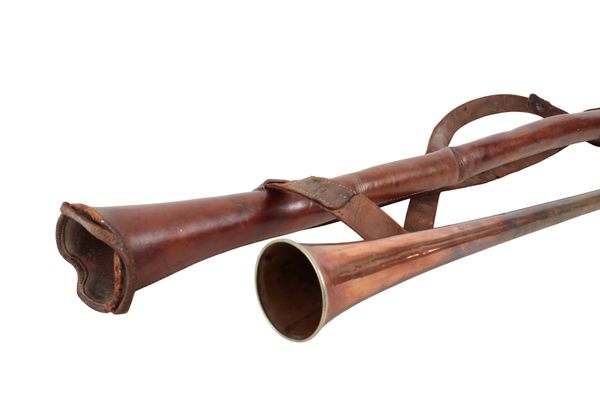 SWAINE & CO., LONDON: A COPPER AND NICKEL-PLATED COACHING HORN