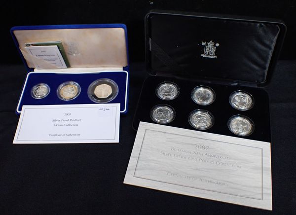 ROYAL MINT 2007 BRITANNIA 20TH ANNIVERSARY SILVER PROOF ONE POUND COIN SET