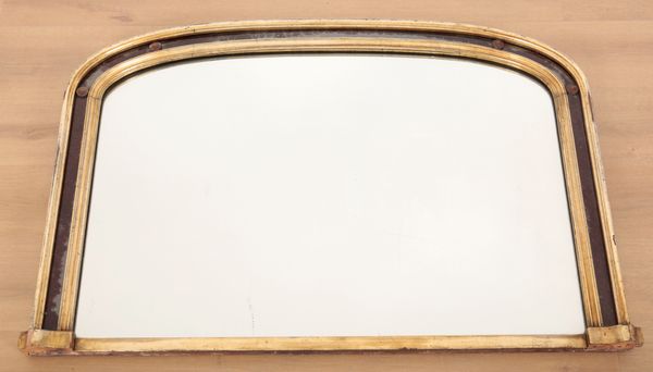 A FAUX TORTOISESHELL AND GILTWOOD OVERMANTEL MIRROR