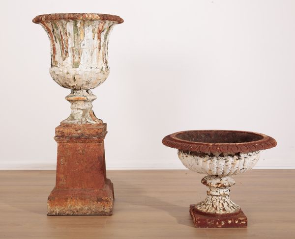 TWO CAST IRON PLANTERS OF URN FORM