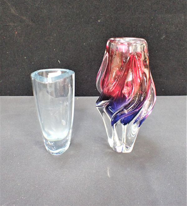 A SWEDISH STROMBERG GLASS VASE, AND AN ART GLASS VASE