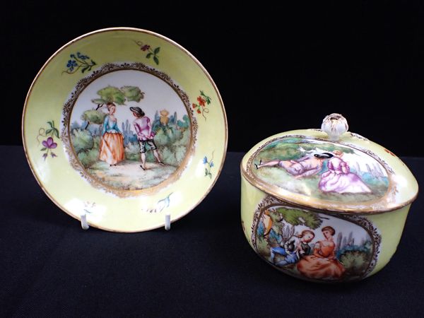 MEISSEN STYLE YELLOW GROUND BOWL AND COVER