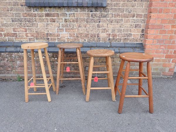 A HIGH STOOL WITH TURNED LEGS AND STRETCHERS