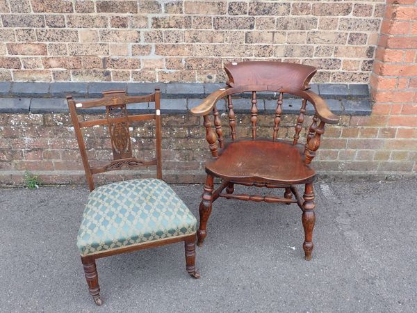 A VICTORIAN ELM AND ASH SMOKER'S BOW OR CAPTAINS CHAIR