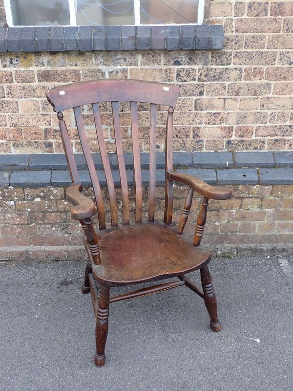 AN ELM, ASH AND BEECH LATH-BACK ARMCHAIR