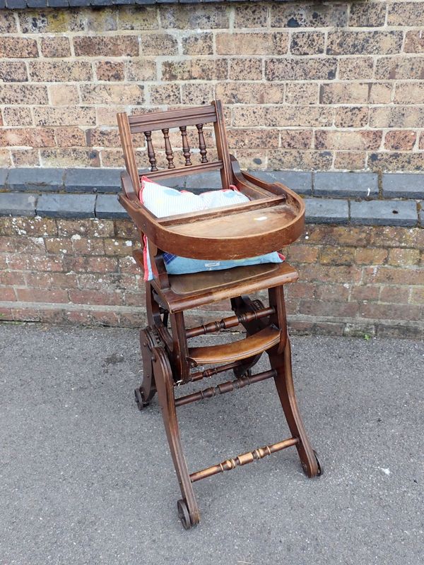 A VICTORIAN WALNUT METAMORPHIC HIGH CHAIR