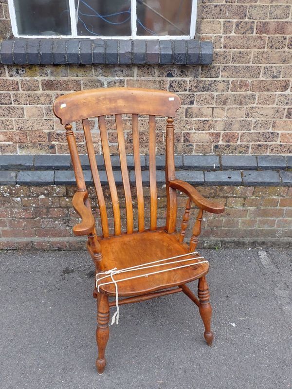 A 19TH CENTURY ASH AND BEECH LATH-BACK WINDSOR ARMCHAIR