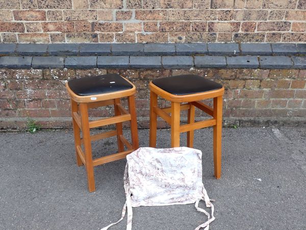 A PAIR OF UTILITARIAN LIGHTWOOD STOOLS, WITH REMOVABLE SEATS