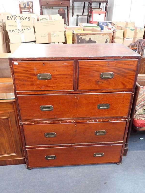 A VICTORIAN MAHOGANY CAMPAIGN CHEST