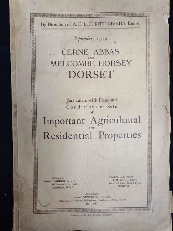 CERNE ABBAS, PARTICULARS OF RTHE SALE OF THE PITT-RIVERS ESTATE IN SEPTEMBER 1919