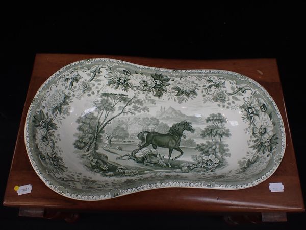 A RARE SPODE GREEN TRANSFER PRINTED BIDET, AESOP'S FABLES