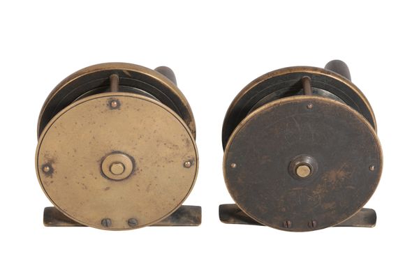 CHEVALIER, BOWNESS & SON: A BRASS PLATE WIND TROUT REEL