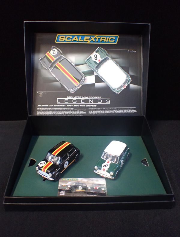 A SCALEXTRIC LEGENDS 1964 ATCC MINI COOPER TWO CAR SET