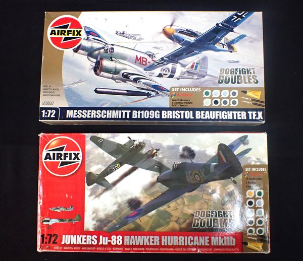 TWO UNBUILT AIRFIX ‘DOGFIGHT DOUBLES’ MODELS - ‘JUNKERS JU88/HAWKER HURRICANE’ AND ‘MESSERSCHMITT BF109G/BRISTOL BEAUFIGHTER’