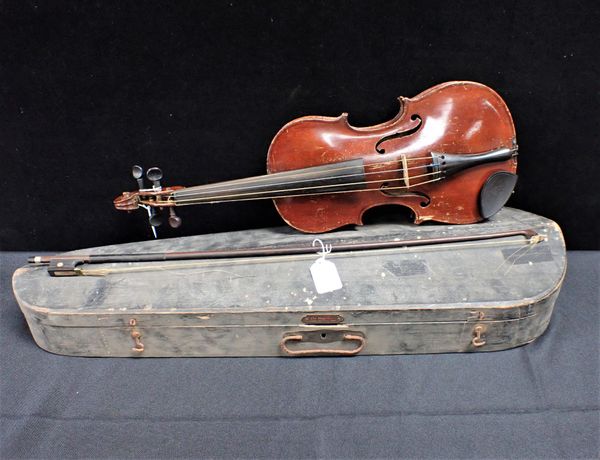 A CASED VIOLIN WITH BOW