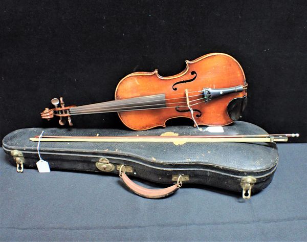 A CASED VIOLIN WITH BOW