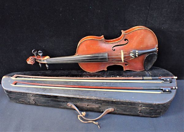 A CASED VIOLIN WITH TWO BOWS