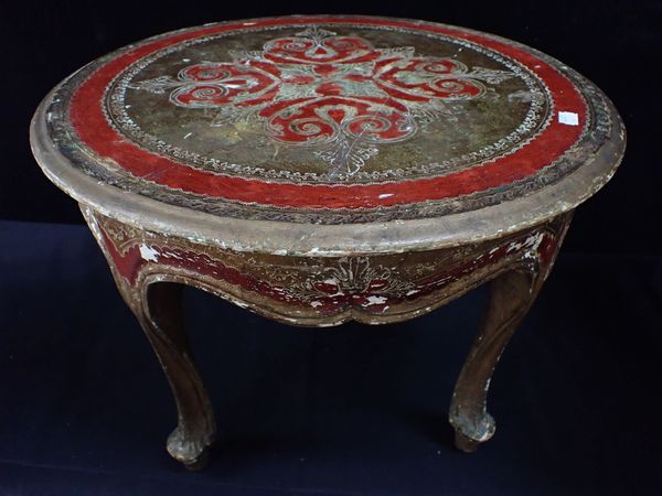 A FLORENTINE GILTWOOD AND RED PAINTED LOW TABLE