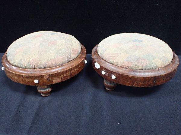 A PAIR OF VICTORIAN CIRCULAR FOOT STOOLS