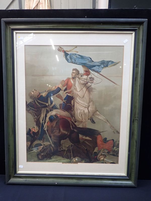 A LARGE VICTORIAN CHROMOLITHOGRAPH; 'THE FIGHT FOR THE STANDARD'