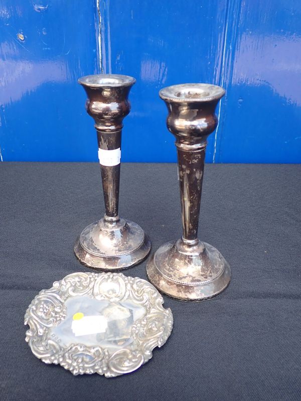 PAIR OF FILLED SILVER CANDLESTICKS