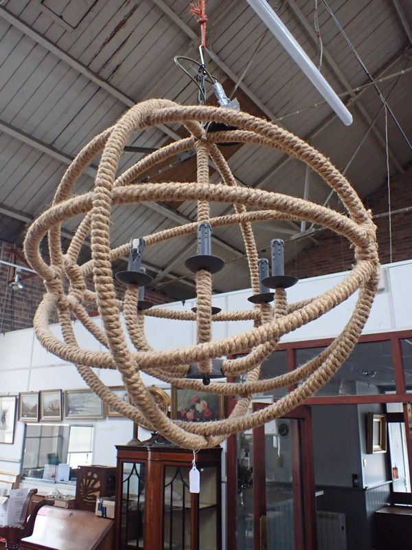 A SPHERICAL ROPE CHANDELIER