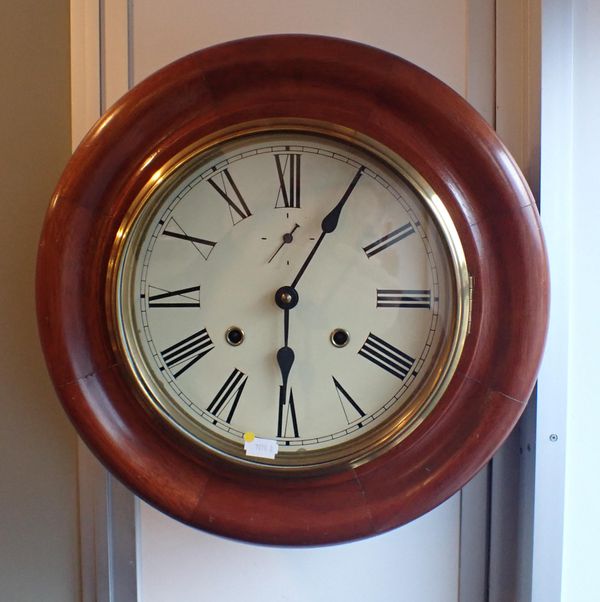 A DIAL CLOCK, WITH BROAD MAHOGANY FRAME