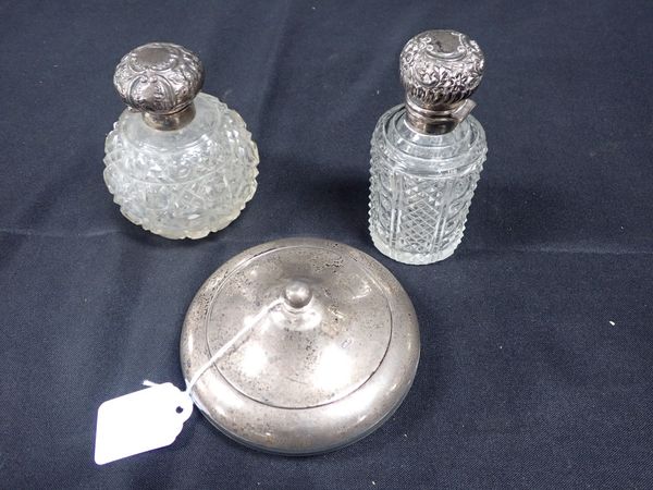 TWO SILVER TOPPED SCENT BOTTLES