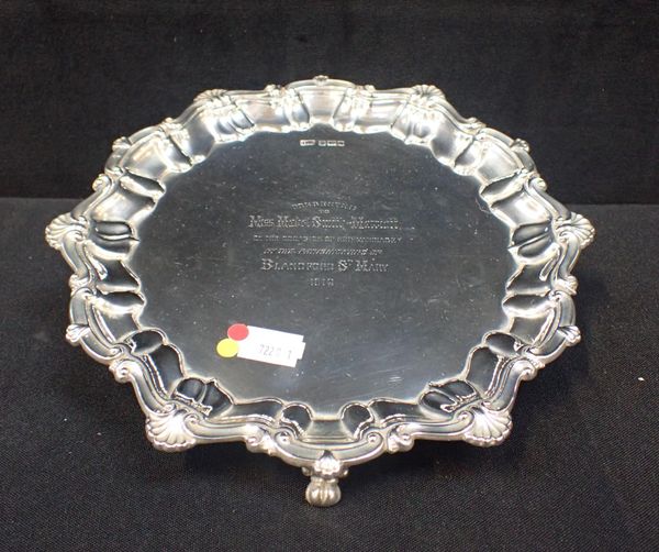 AN ENGRAVED SILVER SALVER