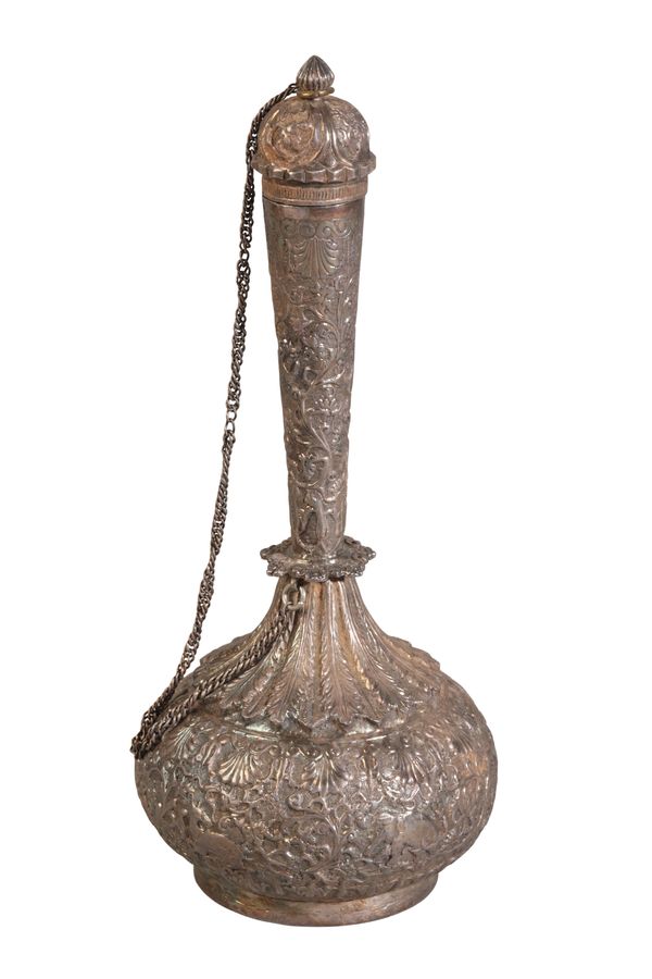 A 19TH CENTURY WHITE METAL SURAHI