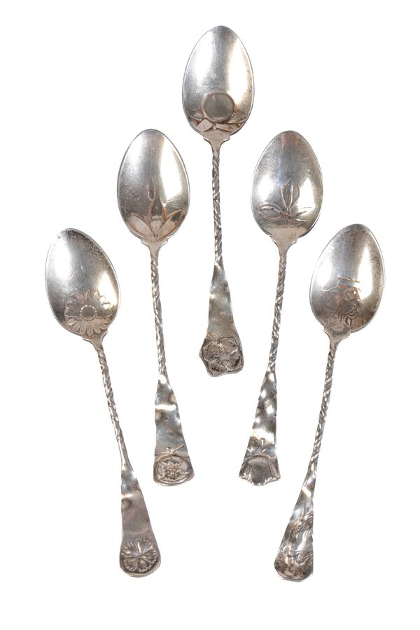 A SET OF FIVE LATE 19TH CENTURY AMERICAN SILVER COFFEE SPOONS