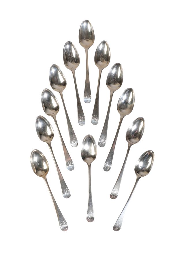 A SET OF TWELVE GEORGE II SILVER HANOVERIAN PATTERN SPOONS