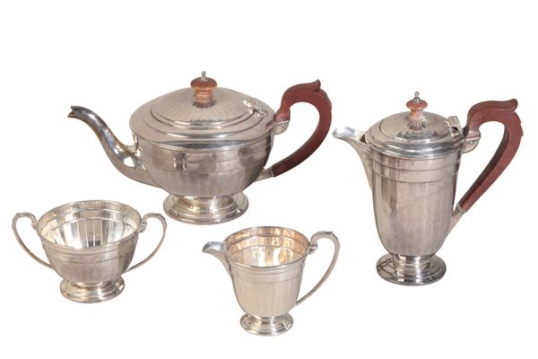 A GEORGE V SILVER TEA SERVICE OF ART DECO DESIGN