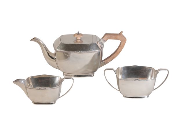 A GEORGE V SILVER THREE PIECE TEA SERVICE